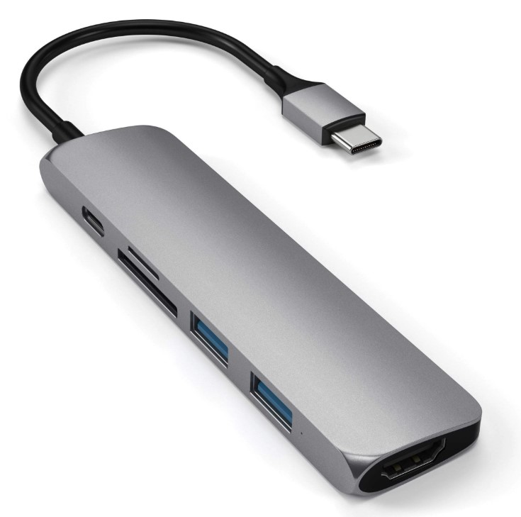 Док-станция Satechi Aluminum Type-C Slim Multi-Port Adapter V2 (2xUSB 3.0, USB Type-C, HDMI, SD, micro-SD), Серый ST-SCMA2M