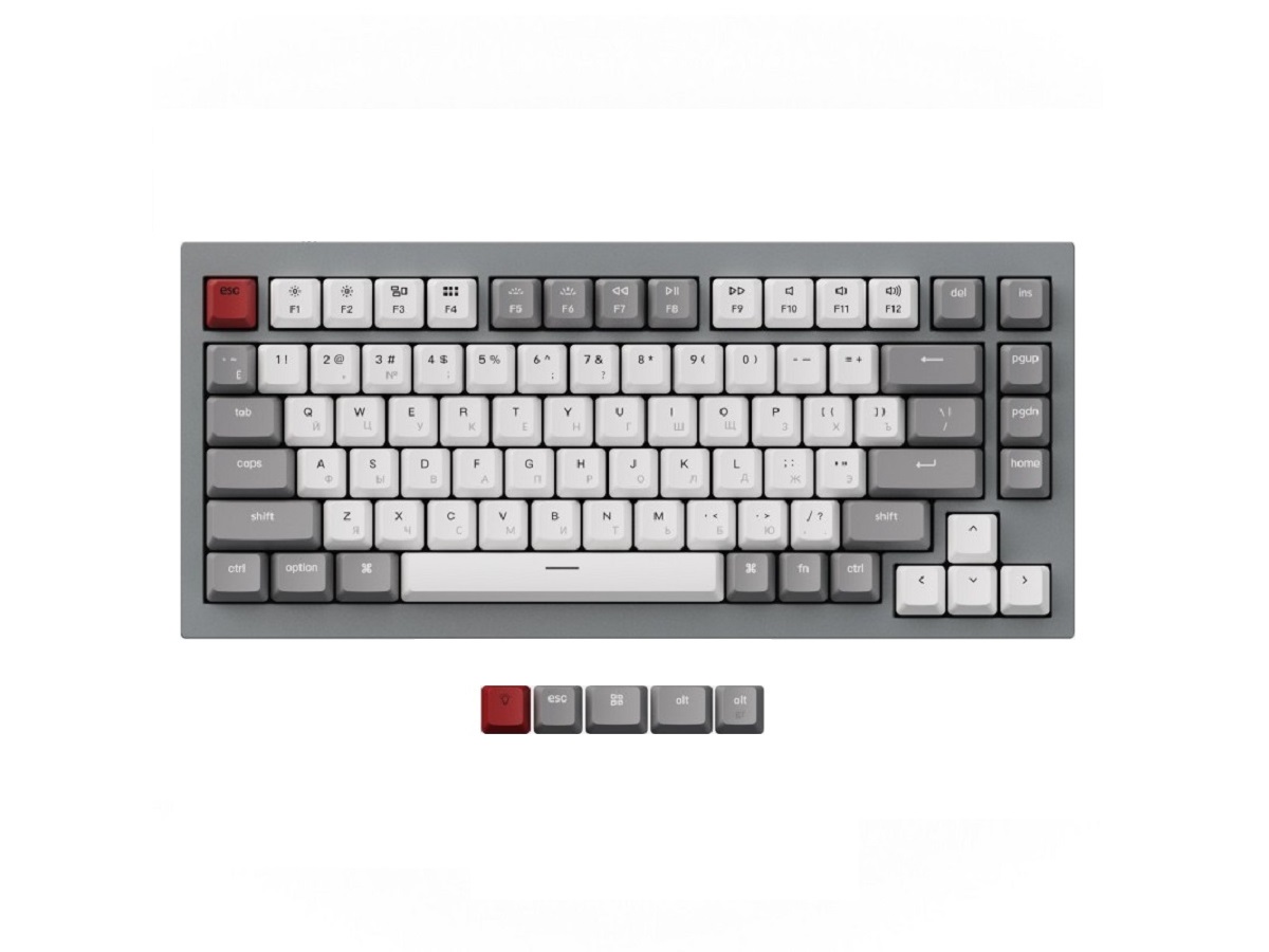 Клавиатура проводная механическая Keychron Q1, Gateron G Phantom Red Switch, QMK, Type-C, RGB подстветка, Серый/Белый Q1D1