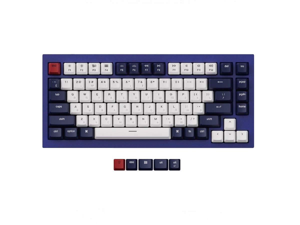 Клавиатура проводная механическая Keychron Q1, Gateron G Phantom Red Switch, QMK, Type-C, RGB подстветка, Синий/Белый Q1J1
