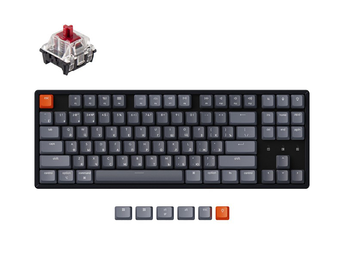 Клавиатура механическая беспроводная Keychron K8, Bluetooth, RGB, Gateron Red Switch, Черный/Серый K8J1