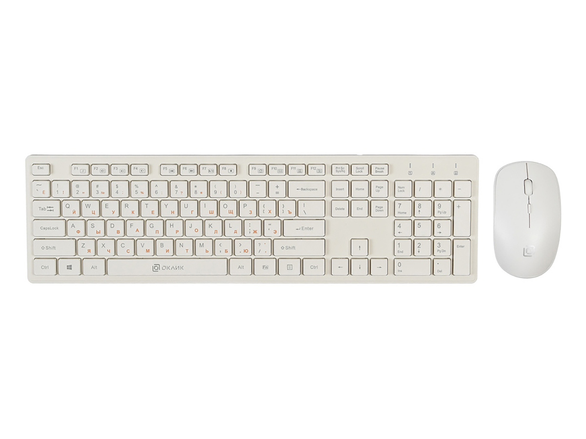 Клавиатура + мышь беспроводная Oklick 240M, Wireless/USB, Белый 1091258 - фото 1