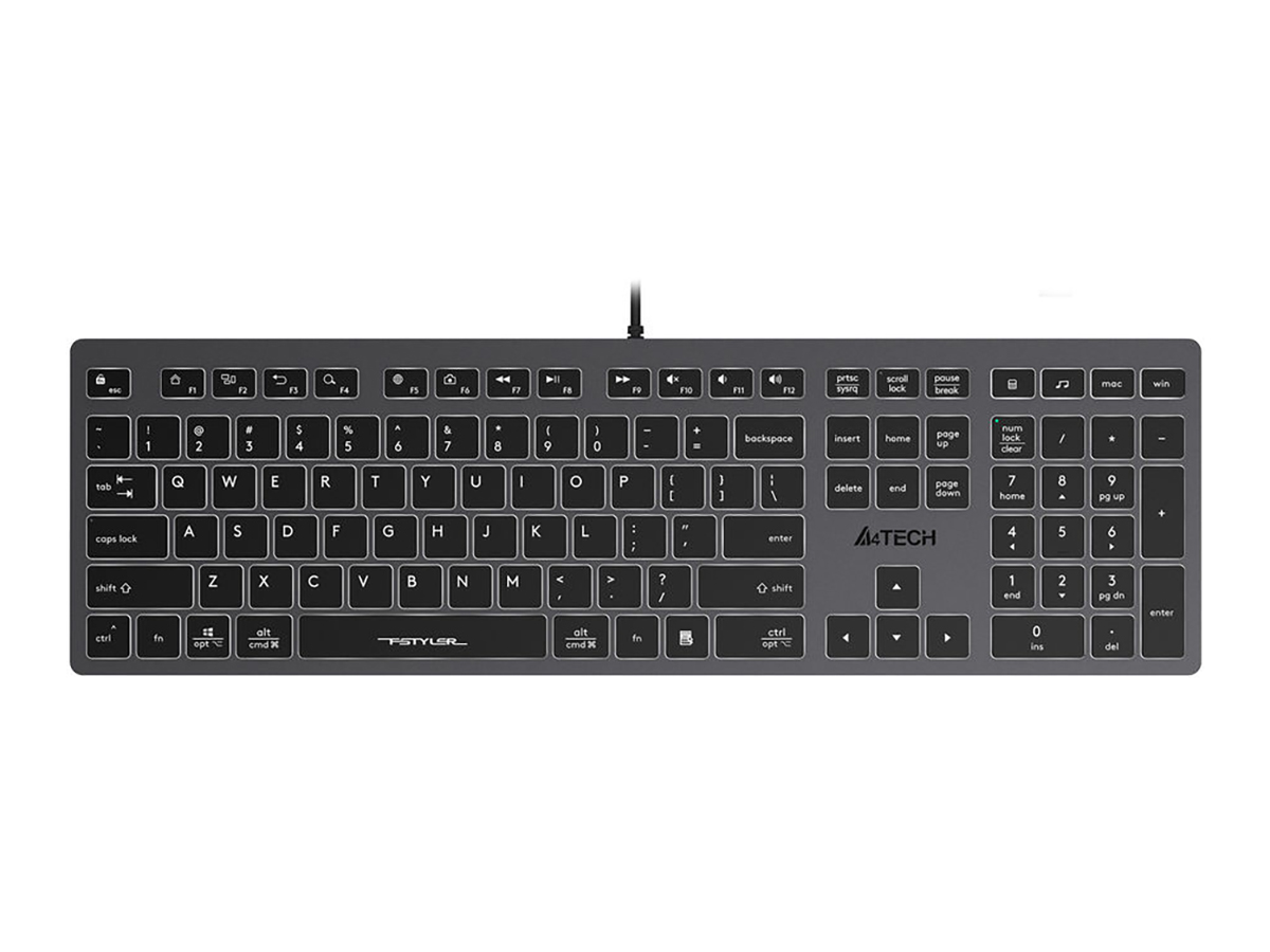 Клавиатура проводная A4Tech Fstyler FX60H, USB, Белая-подсветка, 2xUSB 2.0, Серый/Черный FX60H GREY/WHITE