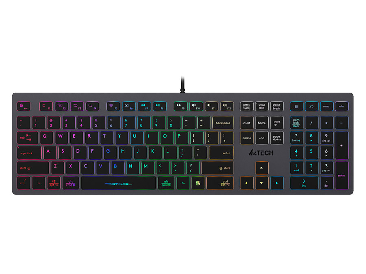 Клавиатура проводная A4Tech Fstyler FX60, USB, RGB-подсветка, Серый/Черный FX60 GREY/NEON