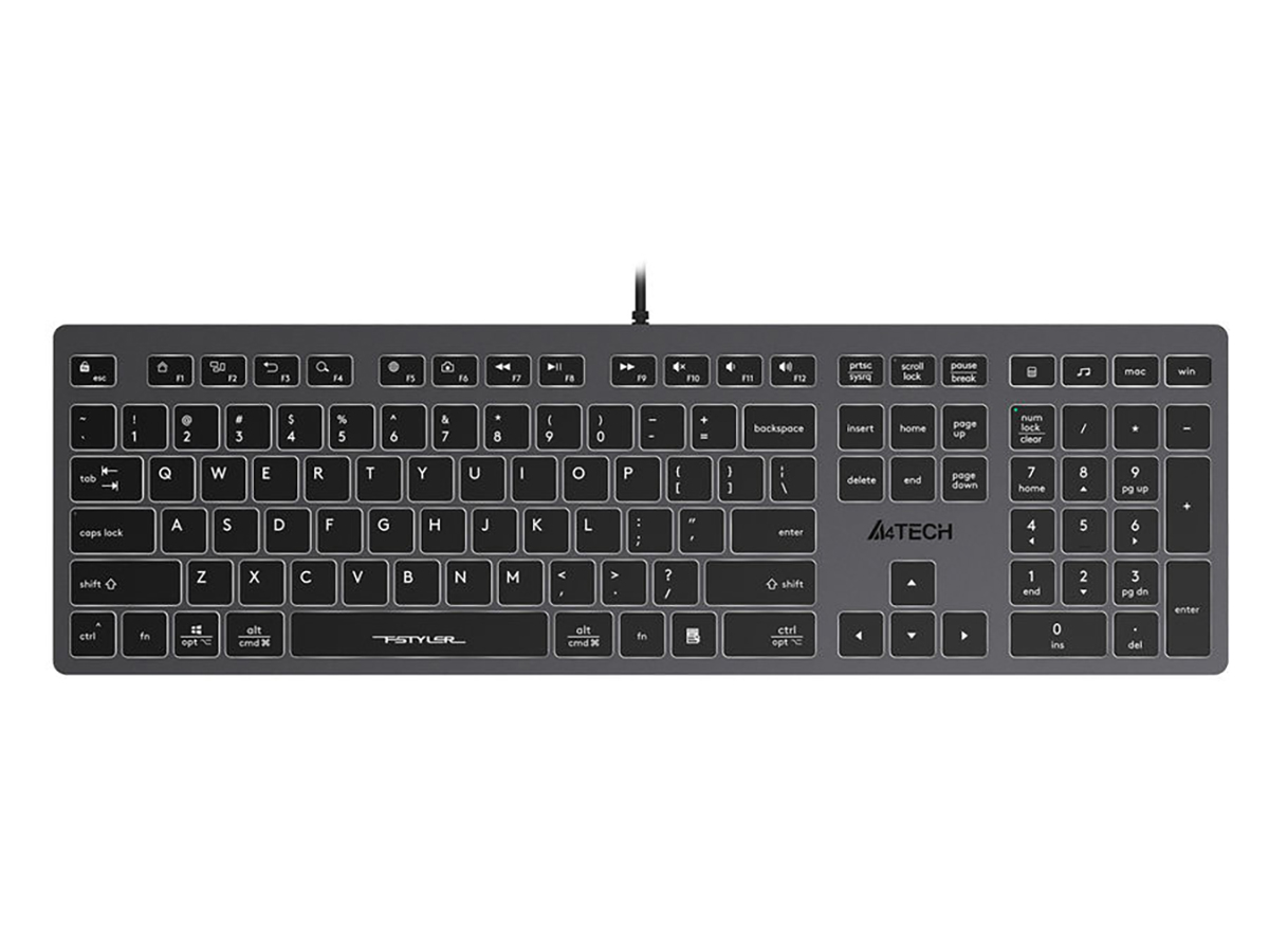 Клавиатура проводная A4Tech Fstyler FX60, USB, Белая-подсветка, Серый/Черный FX60 GREY/WHITE