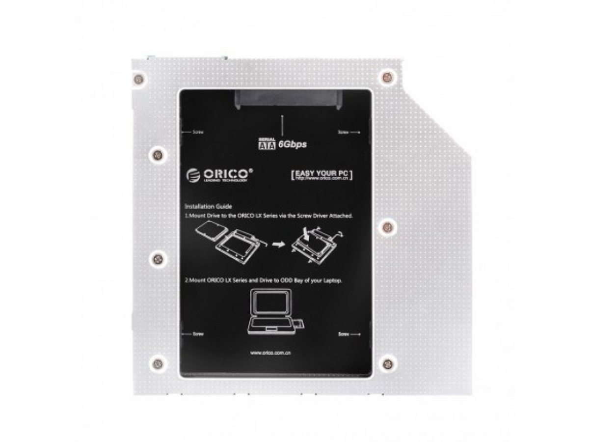Переходник Optibay ORICO L95SS-SV для установки в ноутбук/моноблок SSD/HDD SATA вместо DVD-привода (9,5mm), Серебристый ORICO-L95SS-SV