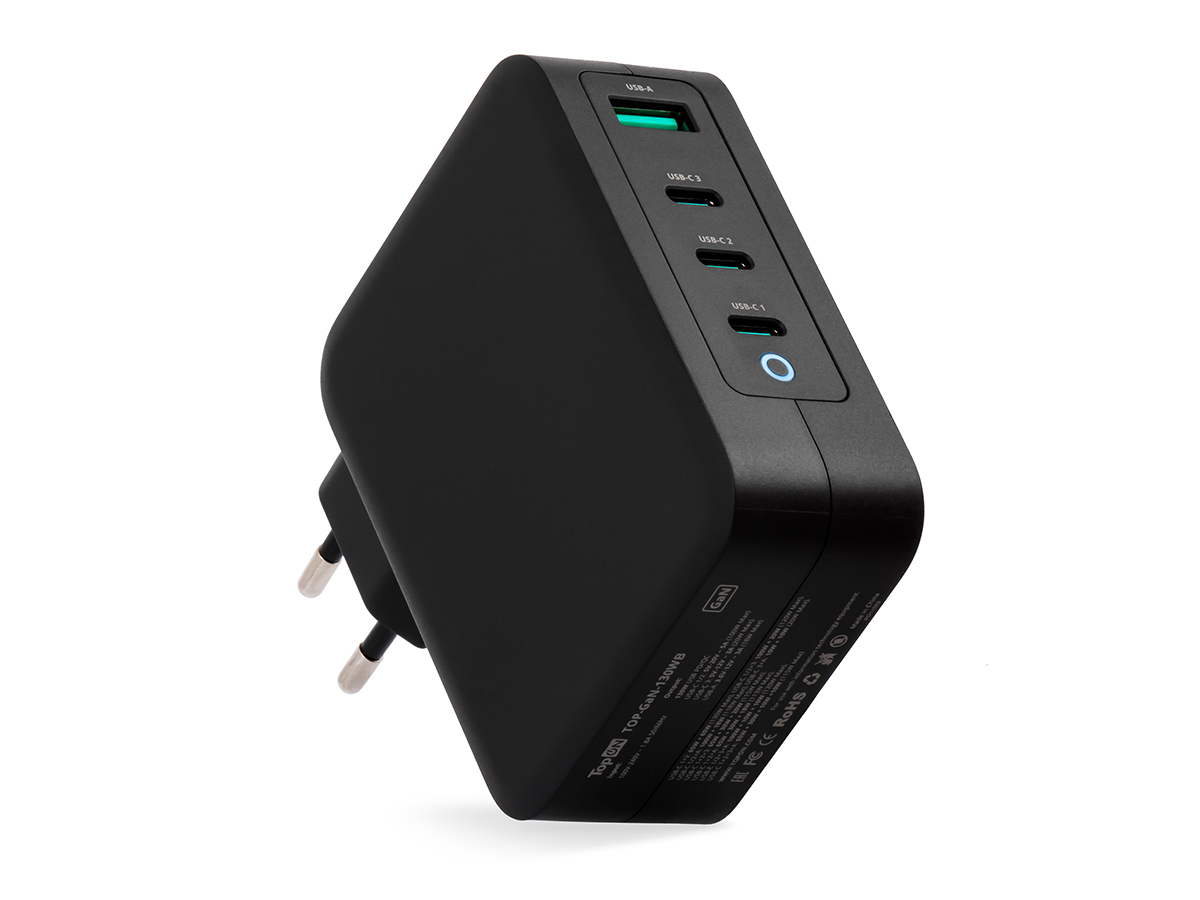 Сетевое зарядное устройство TopON GaN 130W 3xType-C, USB, Power Delivery, Quick Charge 4.0, Черный TOP-GaN-130WB Черный - фото 1