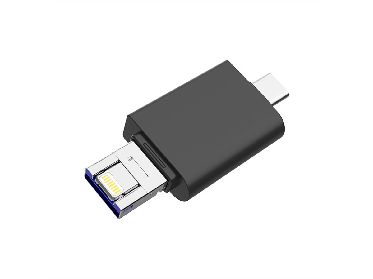 Флешка DM APD005 3 in 1, 64Gb, (USB 2.0, Lightning, USB Type-C), Черный APD005-3 in 1 64Gb