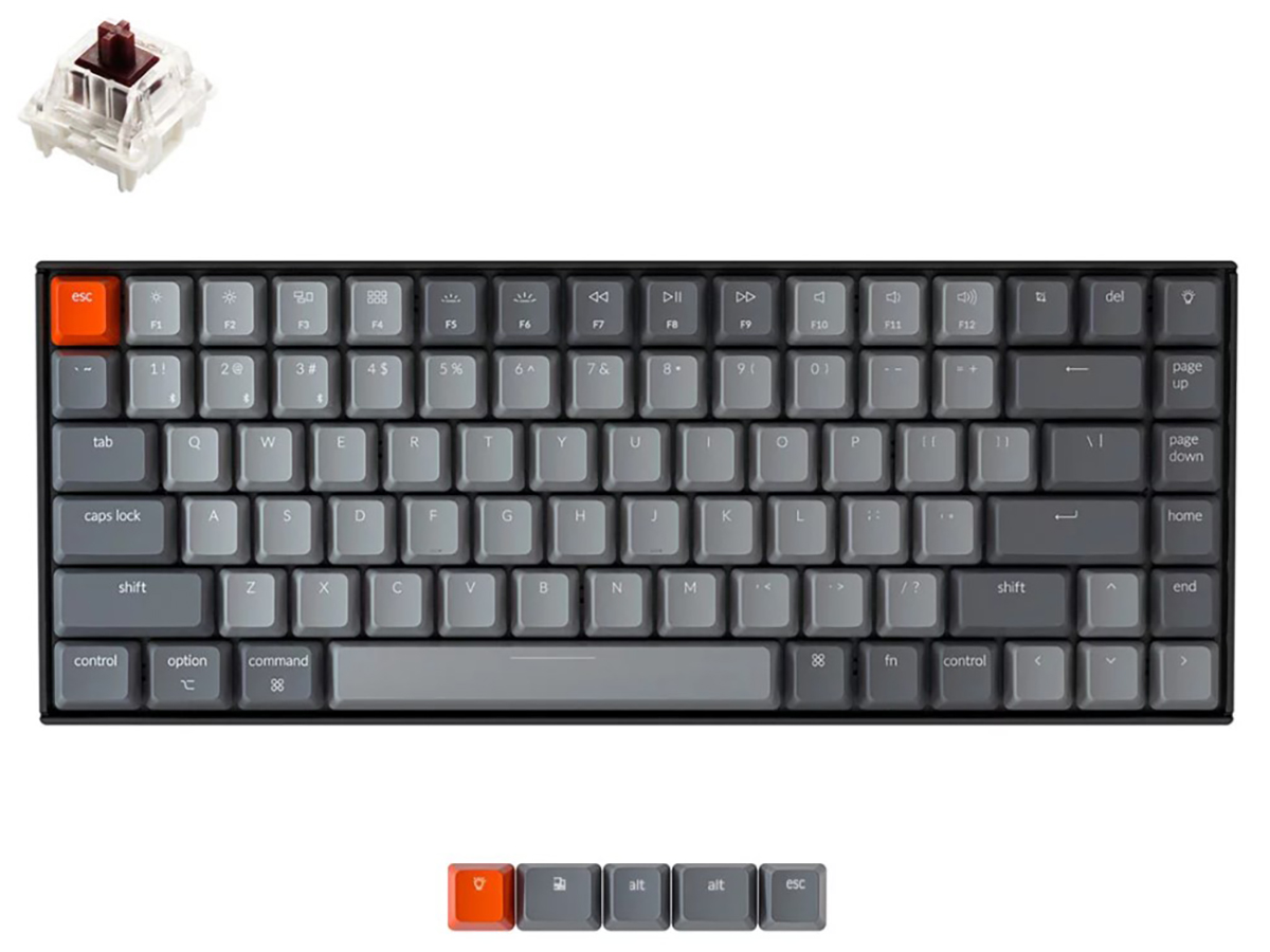 Клавиатура беспроводная механическая Keychron K2 v2 (Hot-swappable), Gateron G Pro Brown Switch, Bluetooth, RGB, 4000мАч, Серый K2C3H