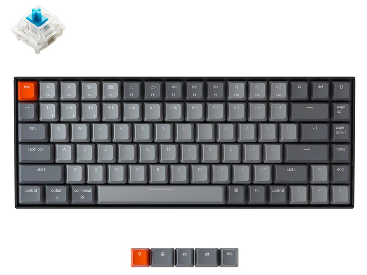 Клавиатура беспроводная механическая Keychron K2 v2 (Hot-swappable), Gateron G Pro Blue Switch, Bluetooth, RGB, 4000мАч, Серый K2C2H