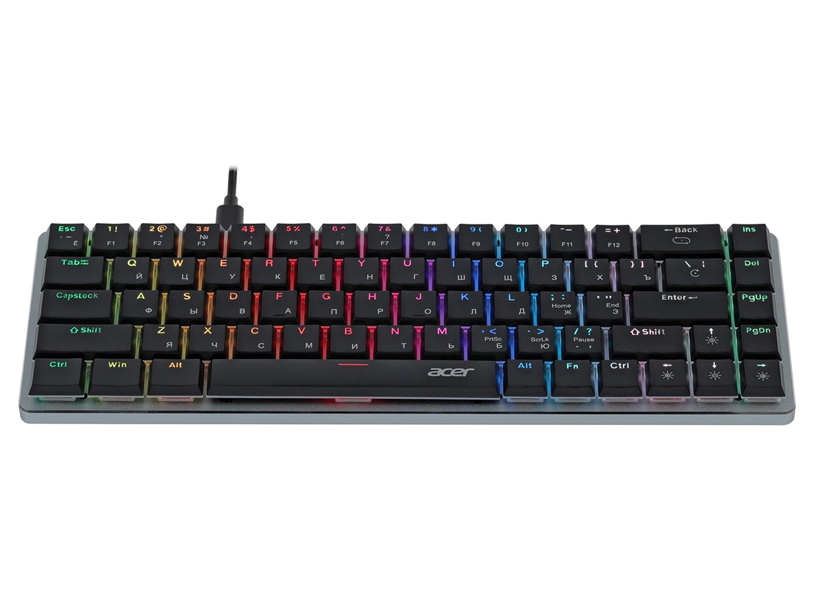 Клавиатура проводная механическая Acer OKW302, USB, RGB, Черный/Серебристый ZL.KBDCC.01C