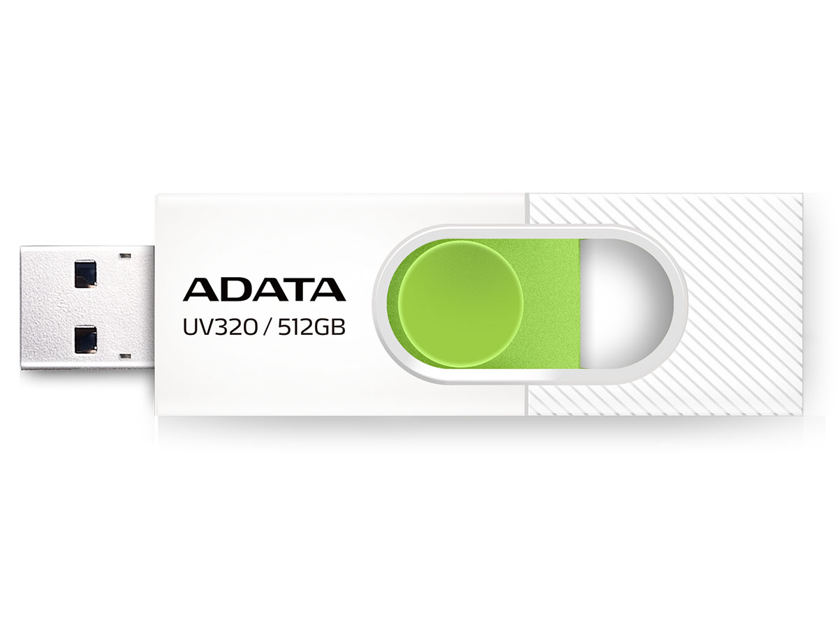 Флешка ADATA UV320, 512Gb, USB 3.2, Белый/Зеленый AUV320-512G-RWHGN